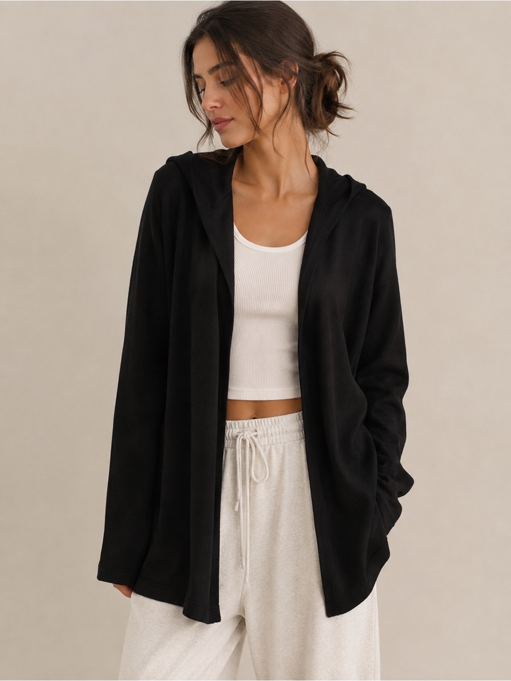 RED Hooded Open Front Cardigan